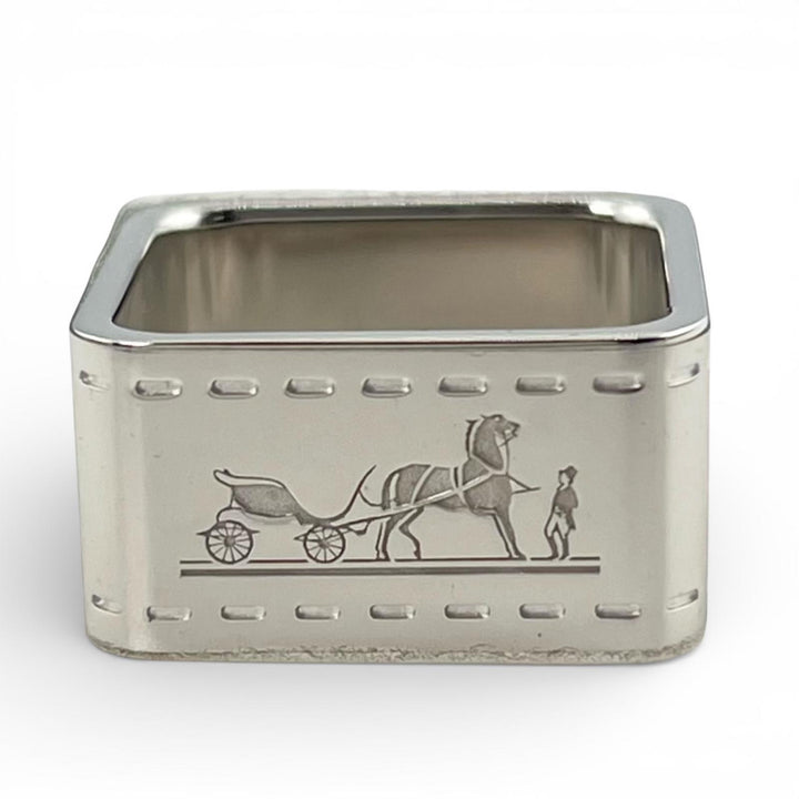 未使用品▲HERMES エルメス BOLDUC ボルデュック スクエア スカーフリング シルバー 箱・保存袋付き イタリア製 レディース
