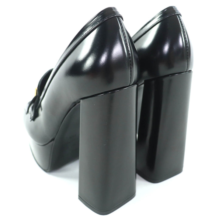未使用品◇Sergio Rossi セルジオロッシ SR NORA チャンキーヒール レザー パンプス ブラック ゴールド金具 36.5 保存袋付き イタリア製