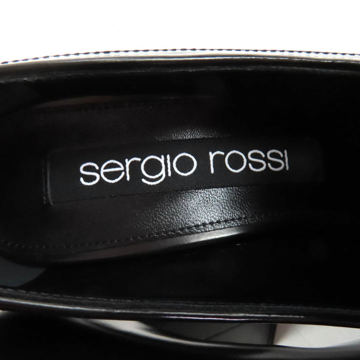 未使用品◇Sergio Rossi セルジオロッシ SR NORA チャンキーヒール レザー パンプス ブラック ゴールド金具 36.5 保存袋付き イタリア製