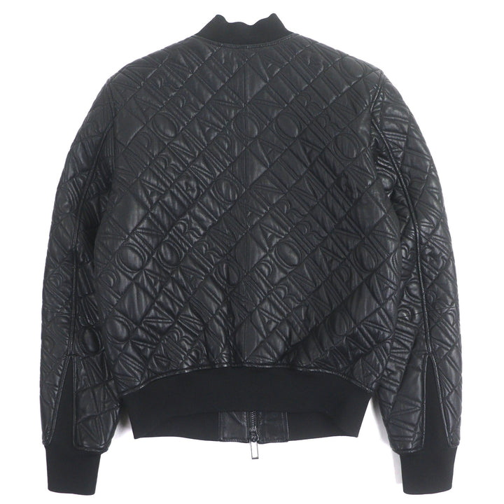極美品▼EMPORIO ARMANI エンポリオ アルマーニ 黒タグ ロゴ総柄エンボス加工 WZIPUP ラムレザージャケット ブルゾン 44 正規品　メンズ