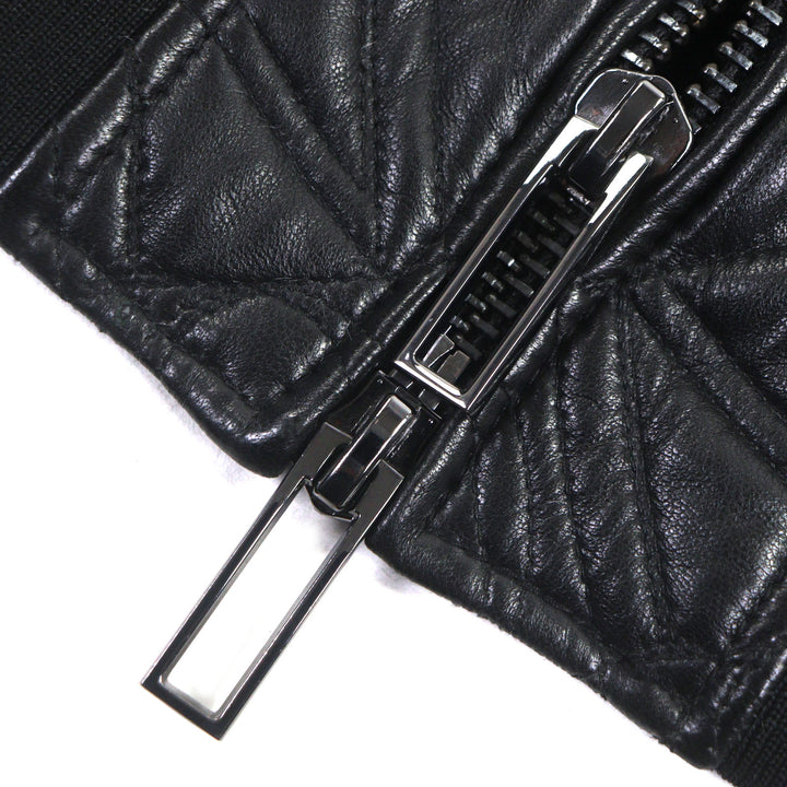 極美品▼EMPORIO ARMANI エンポリオ アルマーニ 黒タグ ロゴ総柄エンボス加工 WZIPUP ラムレザージャケット ブルゾン 44 正規品　メンズ