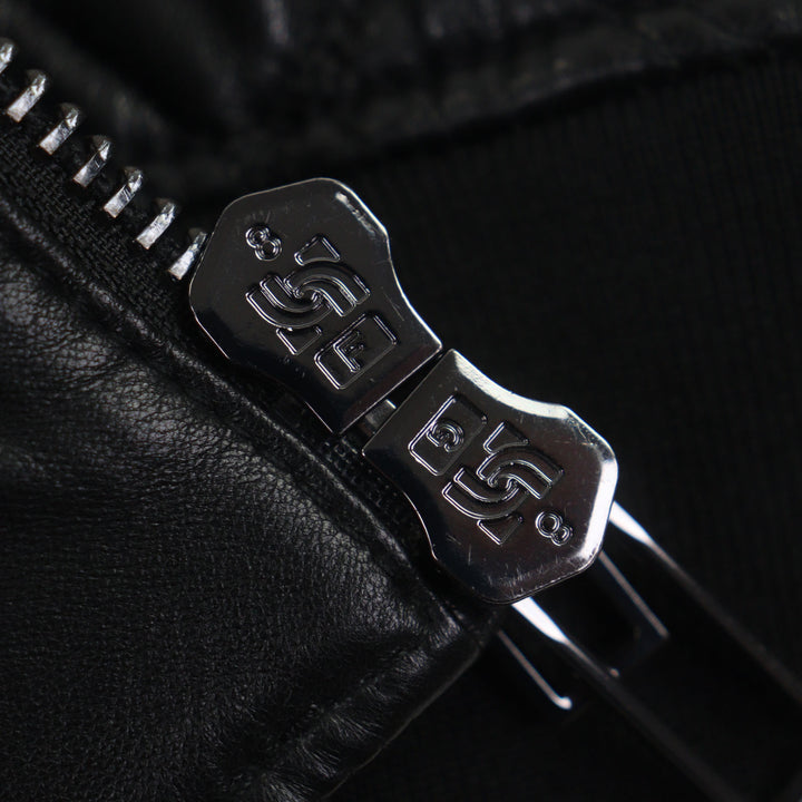 極美品▼EMPORIO ARMANI エンポリオ アルマーニ 黒タグ ロゴ総柄エンボス加工 WZIPUP ラムレザージャケット ブルゾン 44 正規品　メンズ