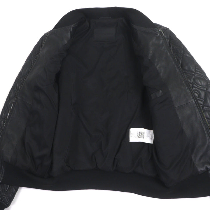 極美品▼EMPORIO ARMANI エンポリオ アルマーニ 黒タグ ロゴ総柄エンボス加工 WZIPUP ラムレザージャケット ブルゾン 44 正規品　メンズ