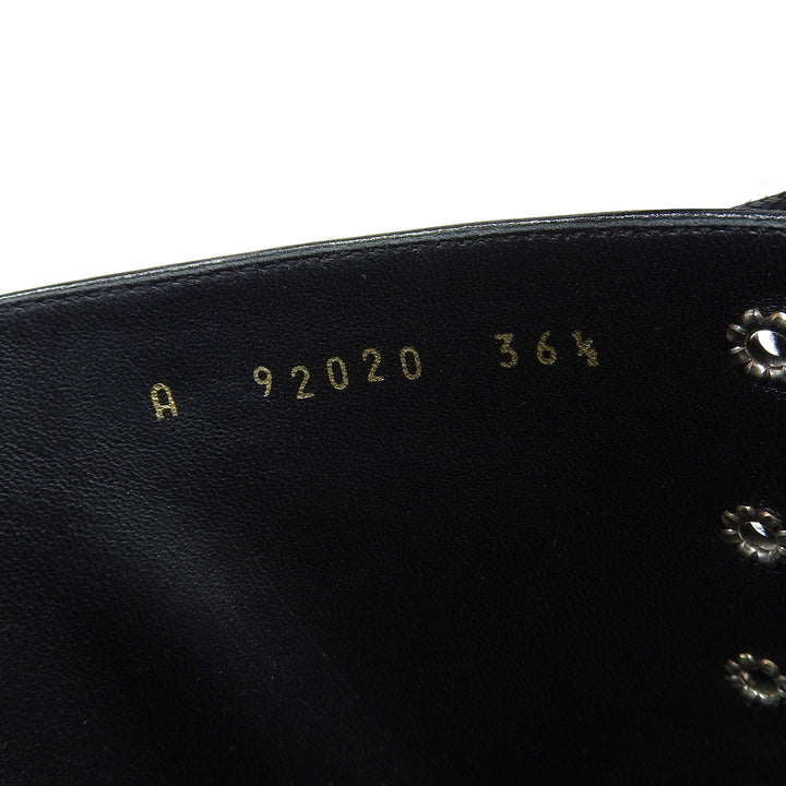 美品▲Sergio Rossi セルジオロッシ 92020 SR JOAN レースアップ ミドル丈 レザー ブーツ ブラック 36.5 箱・保存袋付き 伊製 レディース