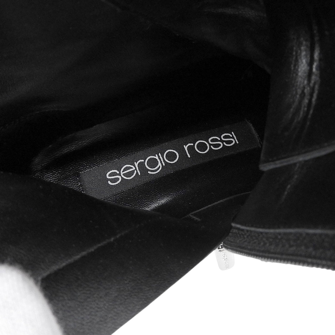 美品▲Sergio Rossi セルジオロッシ 92020 SR JOAN レースアップ ミドル丈 レザー ブーツ ブラック 36.5 箱・保存袋付き 伊製 レディース