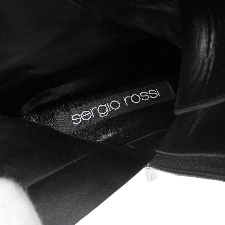 美品▲Sergio Rossi セルジオロッシ 92020 SR JOAN レースアップ ミドル丈 レザー ブーツ ブラック 36.5 箱・保存袋付き 伊製 レディース