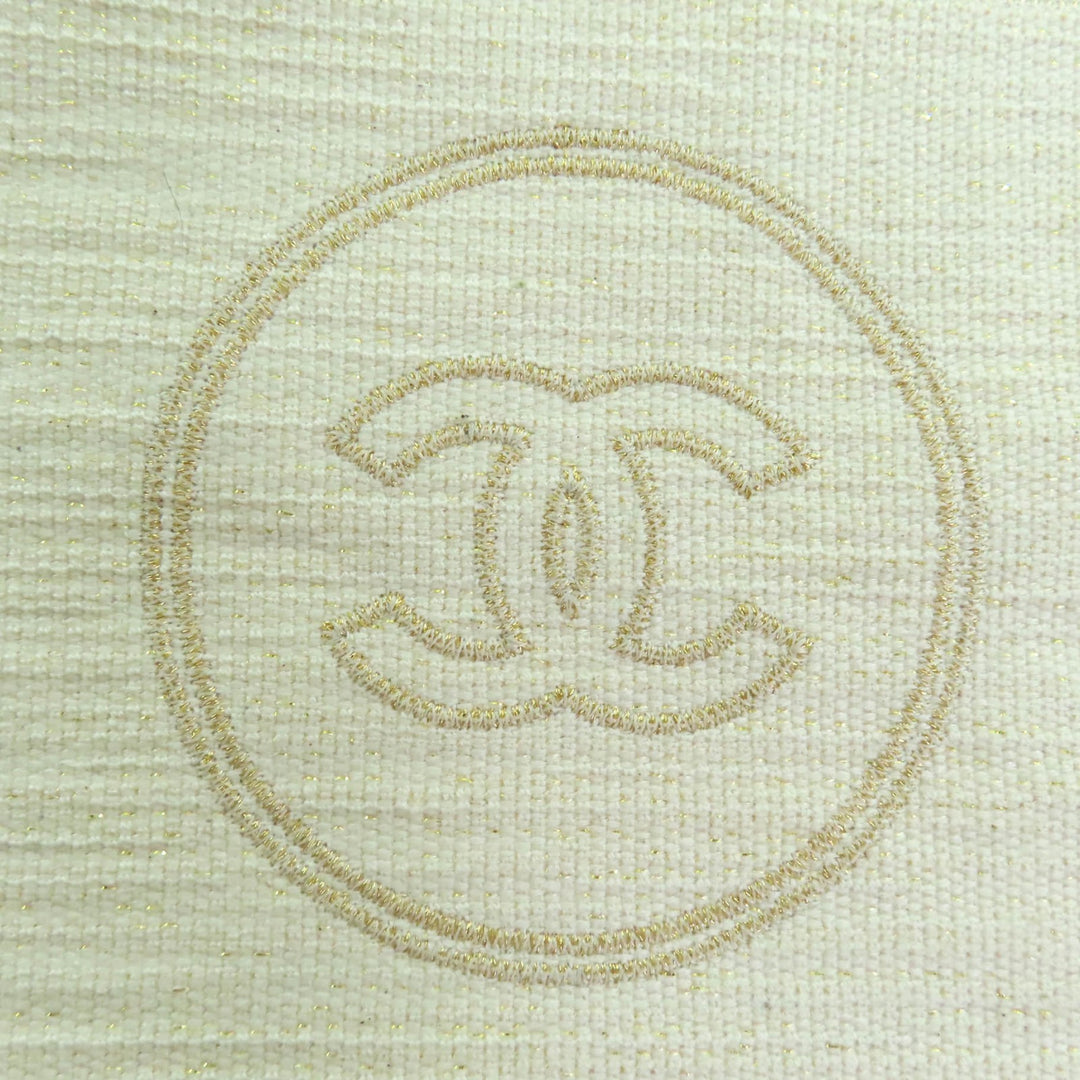 極美品◇CHANEL シャネル コットン ココマーク刺繍 フリンジ・ポーチ付 ラグ ビーチマット アイボリー 200×100cm イタリア製 レディース