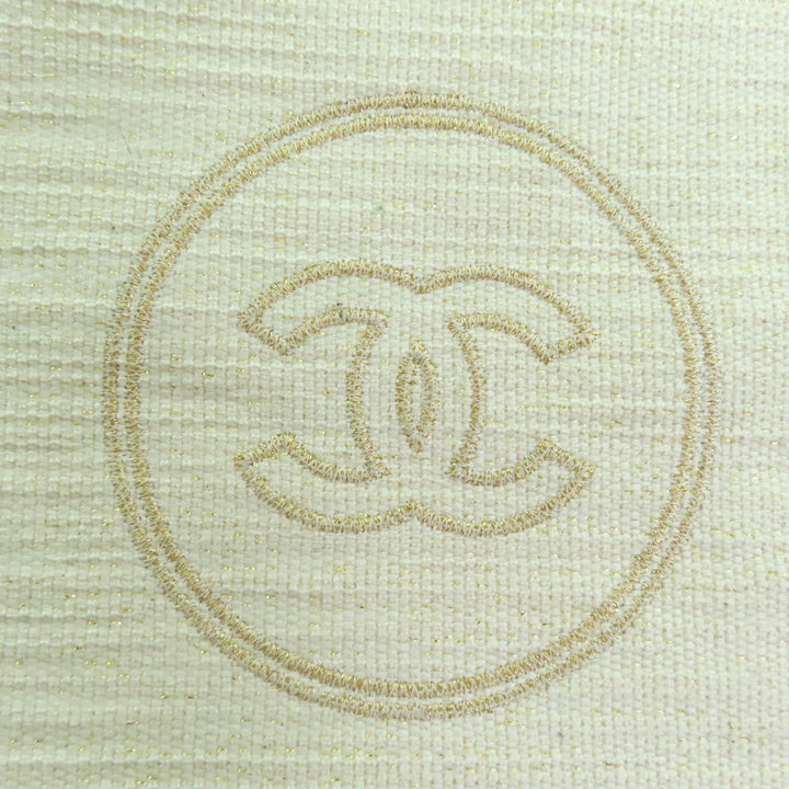 極美品◇CHANEL シャネル コットン ココマーク刺繍 フリンジ・ポーチ付 ラグ ビーチマット アイボリー 200×100cm イタリア製 レディース