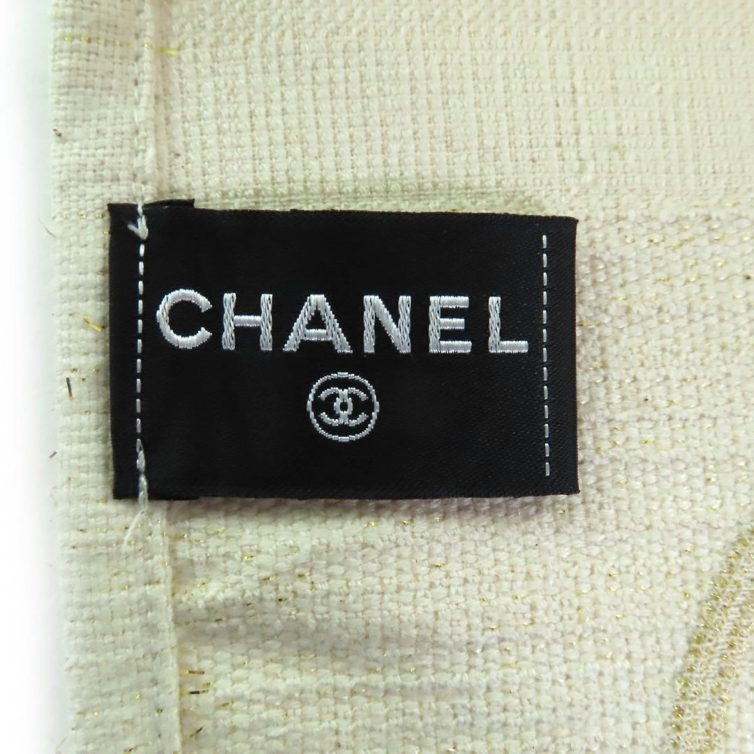 極美品◇CHANEL シャネル コットン ココマーク刺繍 フリンジ・ポーチ付 ラグ ビーチマット アイボリー 200×100cm イタリア製 レディース