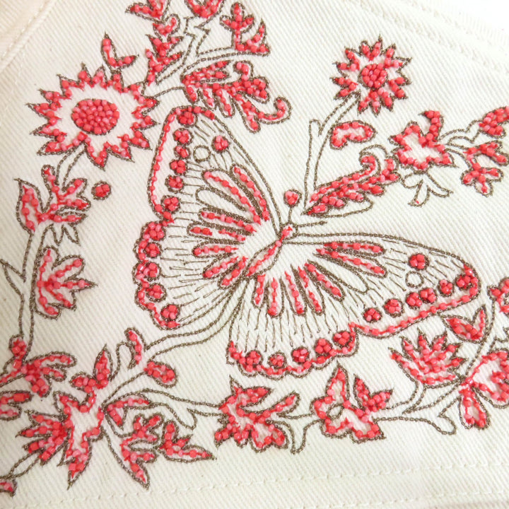 未使用品◇クリスチャンディオール 412V19X3296 コットン100％ ロゴ刺繍 ビーズ装飾付き ショートスリーブ デニムジャケット 38 正規品