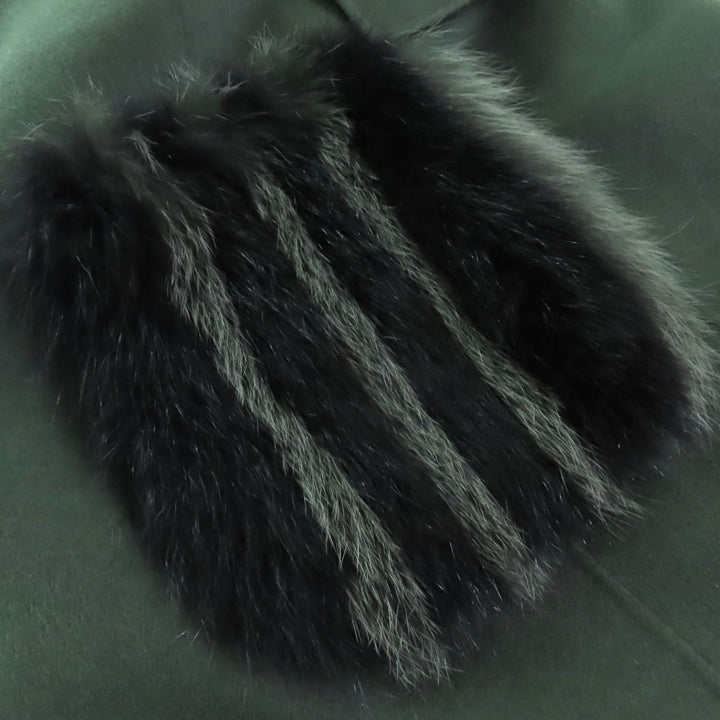 極美品◇FENDI フェンディ FF8369 ウール100％ フォックスファーポケット ノーカラー ケープコート グリーン 38 イタリア製 正規品
