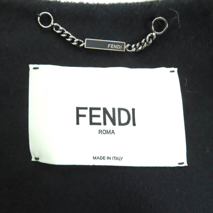 極美品◇FENDI フェンディ FF8369 ウール100％ フォックスファーポケット ノーカラー ケープコート グリーン 38 イタリア製 正規品