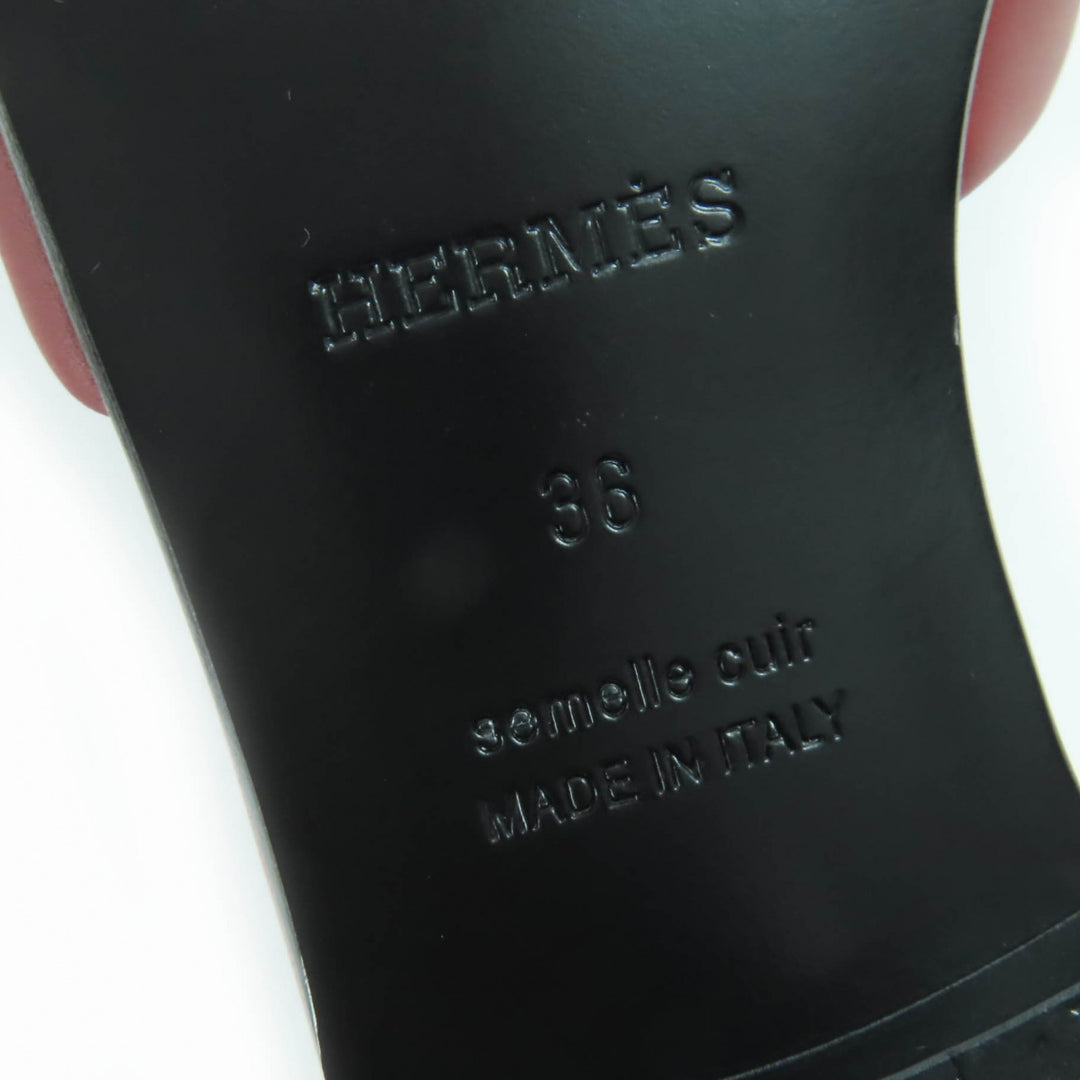 極美品☆HERMES エルメス デューン シルバー金具 コリエ・ドシアン レザー サンダル ミュール ボルドー系 36 保存袋付き 伊製 レディース