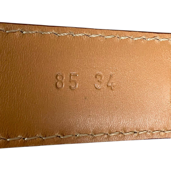 美品▲BERLUTI ベルルッティ Bロゴバックル レザーベルト ダークブラウン シルバー 85.34 イタリア製 メンズ