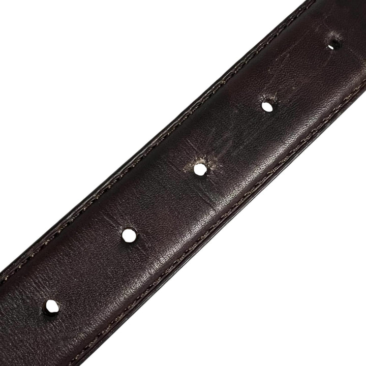 美品▲BERLUTI ベルルッティ Bロゴバックル レザーベルト ダークブラウン シルバー 85.34 イタリア製 メンズ