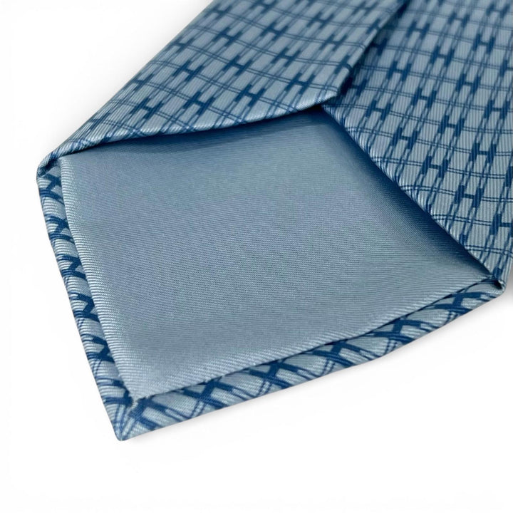 未使用品▲HERMES エルメス 5266SA シルク100％ Hモチーフ ネクタイ ブルー 箱付き フランス製 正規品 メンズ