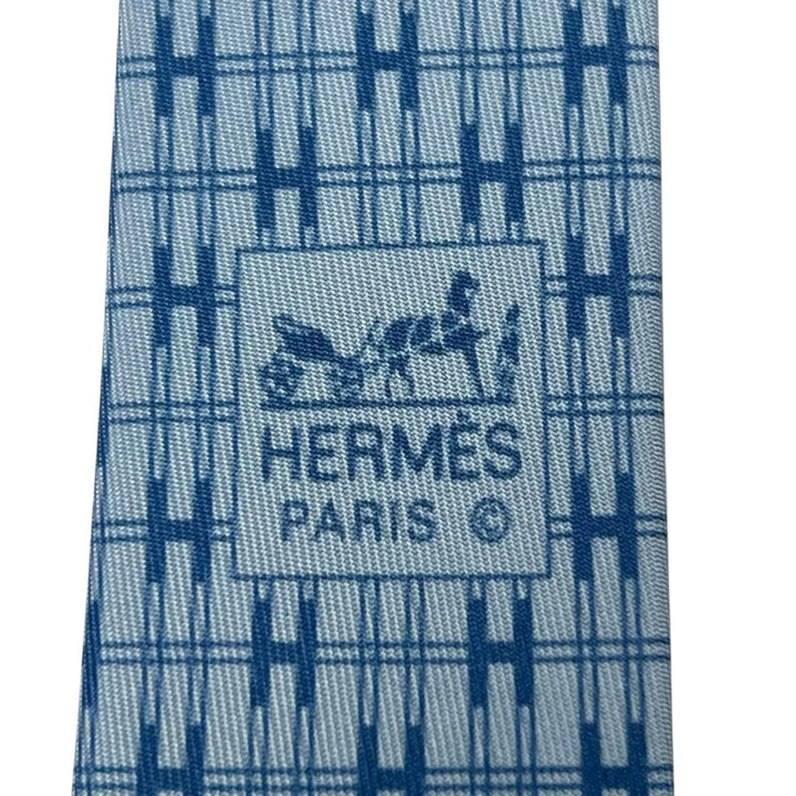 未使用品▲HERMES エルメス 5266SA シルク100％ Hモチーフ ネクタイ ブルー 箱付き フランス製 正規品 メンズ