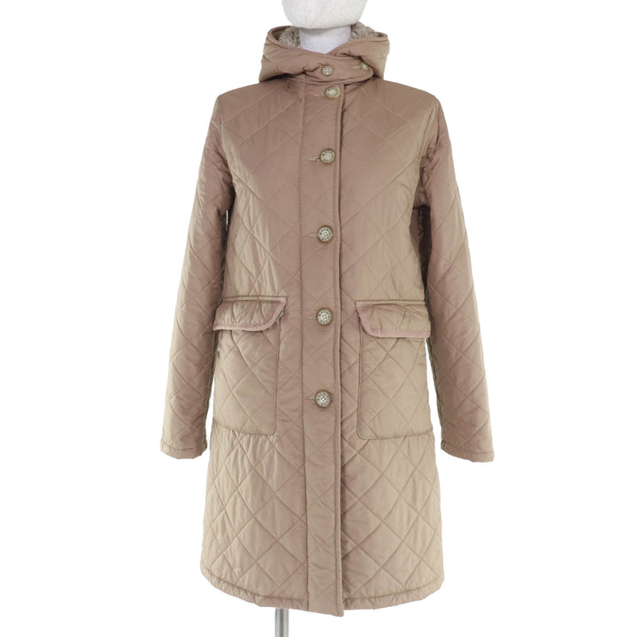 美品☆Mackintosh マッキントッシュ ロゴボタン・フード付 中綿入り キルティング コート ベージュ 36 正規品 レディース