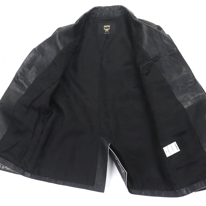 極美品▼MCM エム・シー・エム ラムレザー Cyberpunk Blazer ダメージ加工 シングルジャケット テーラード ブラック L イタリア製 メンズ
