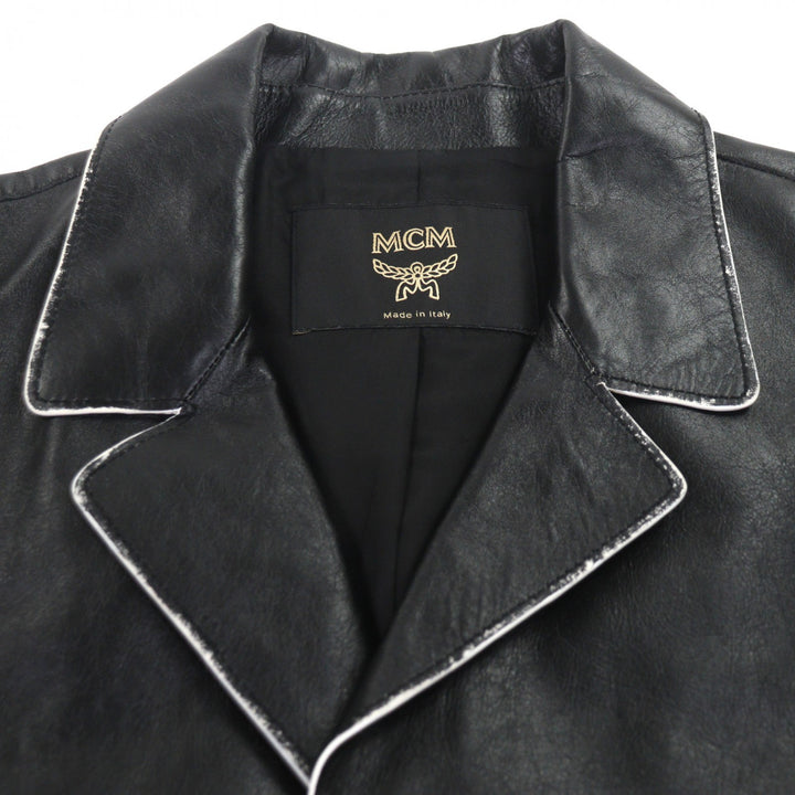 極美品▼MCM エム・シー・エム ラムレザー Cyberpunk Blazer ダメージ加工 シングルジャケット テーラード ブラック L イタリア製 メンズ