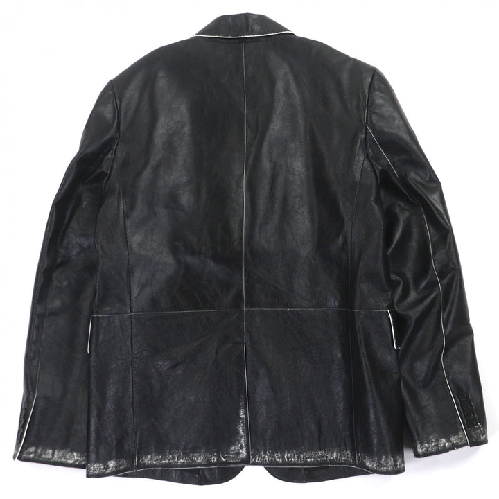 極美品▼MCM エム・シー・エム ラムレザー Cyberpunk Blazer ダメージ加工 シングルジャケット テーラード ブラック L イタリア製 メンズ