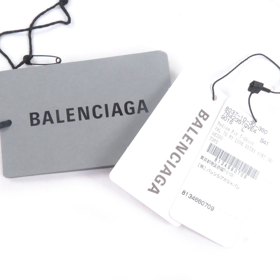 極美品□BALENCIAGA バレンシアガ 24SS 764235 コットン100％ VALENTINE CD T-Shirt 半袖Ｔシャツ カットソー グレー系 L 正規品 メンズ