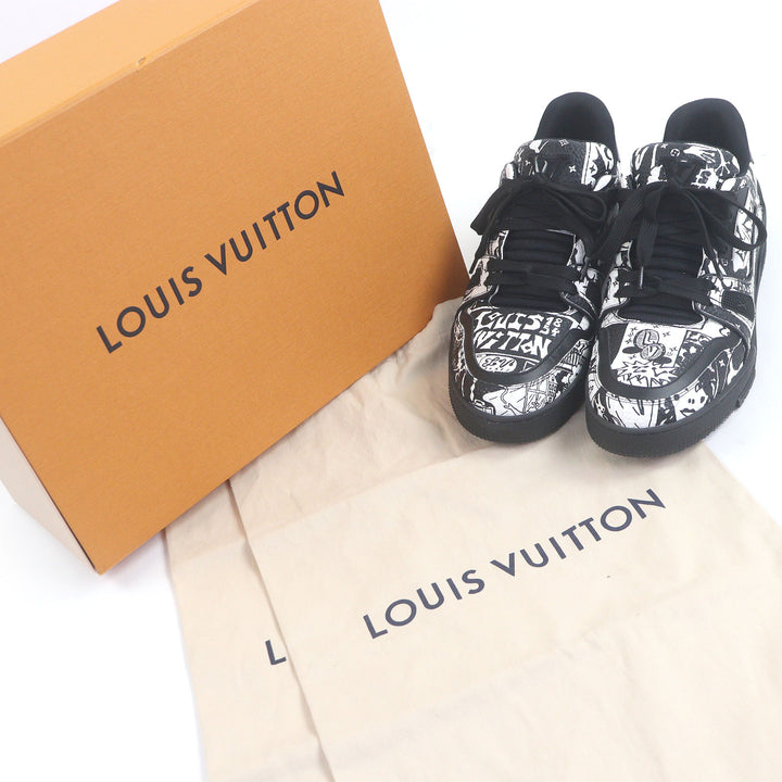 極美品□LOUIS VUITTON ルイヴィトン 2022年製 LV トレイナーライン コミック レザー ローカットスニーカー ブラック イタリア製 7.5