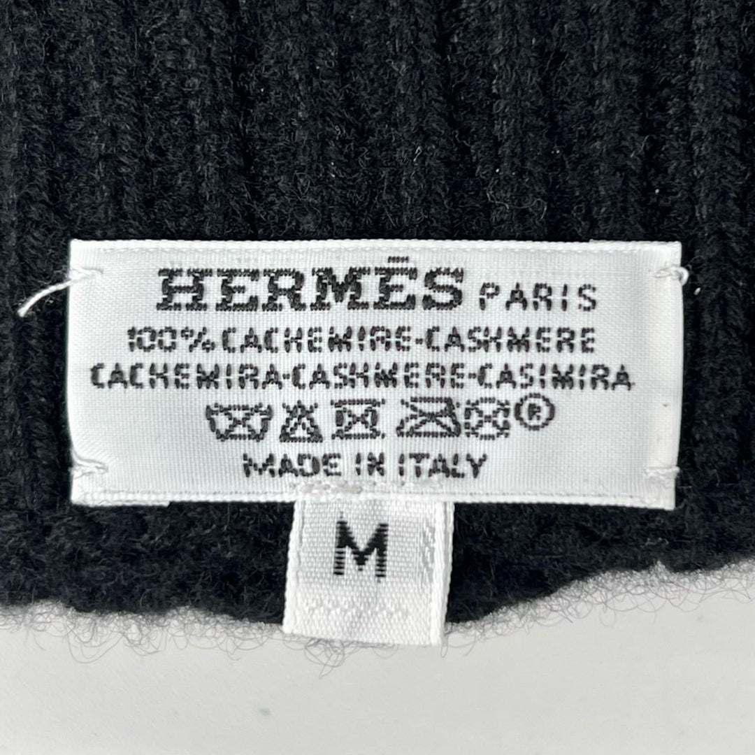 極美品▲HERMES エルメス カシミヤ100％ H柄編み ニットグローブ 手袋 ブラック M イタリア製 メンズ