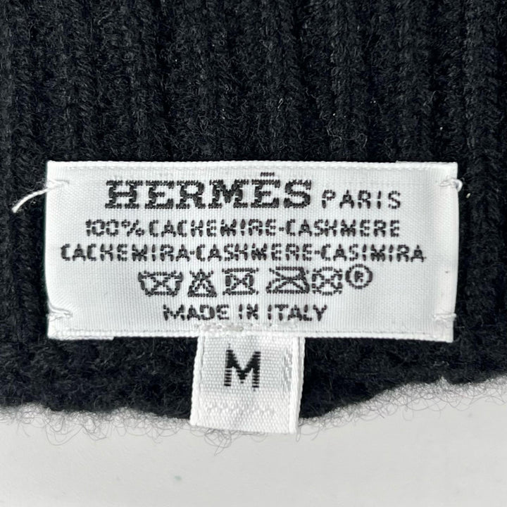 極美品▲HERMES エルメス カシミヤ100％ H柄編み ニットグローブ 手袋 ブラック M イタリア製 メンズ
