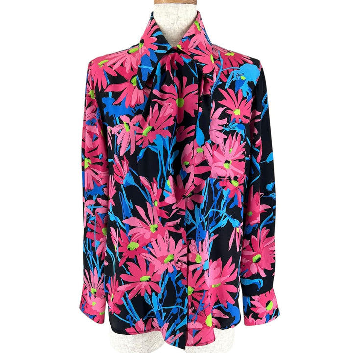 美品▲GUCCI グッチ 21SS 643269 Ken Scott シルク100％ フローラル柄 ボウタイ ブラウス マルチカラー 36 イタリア製 正規品 レディース