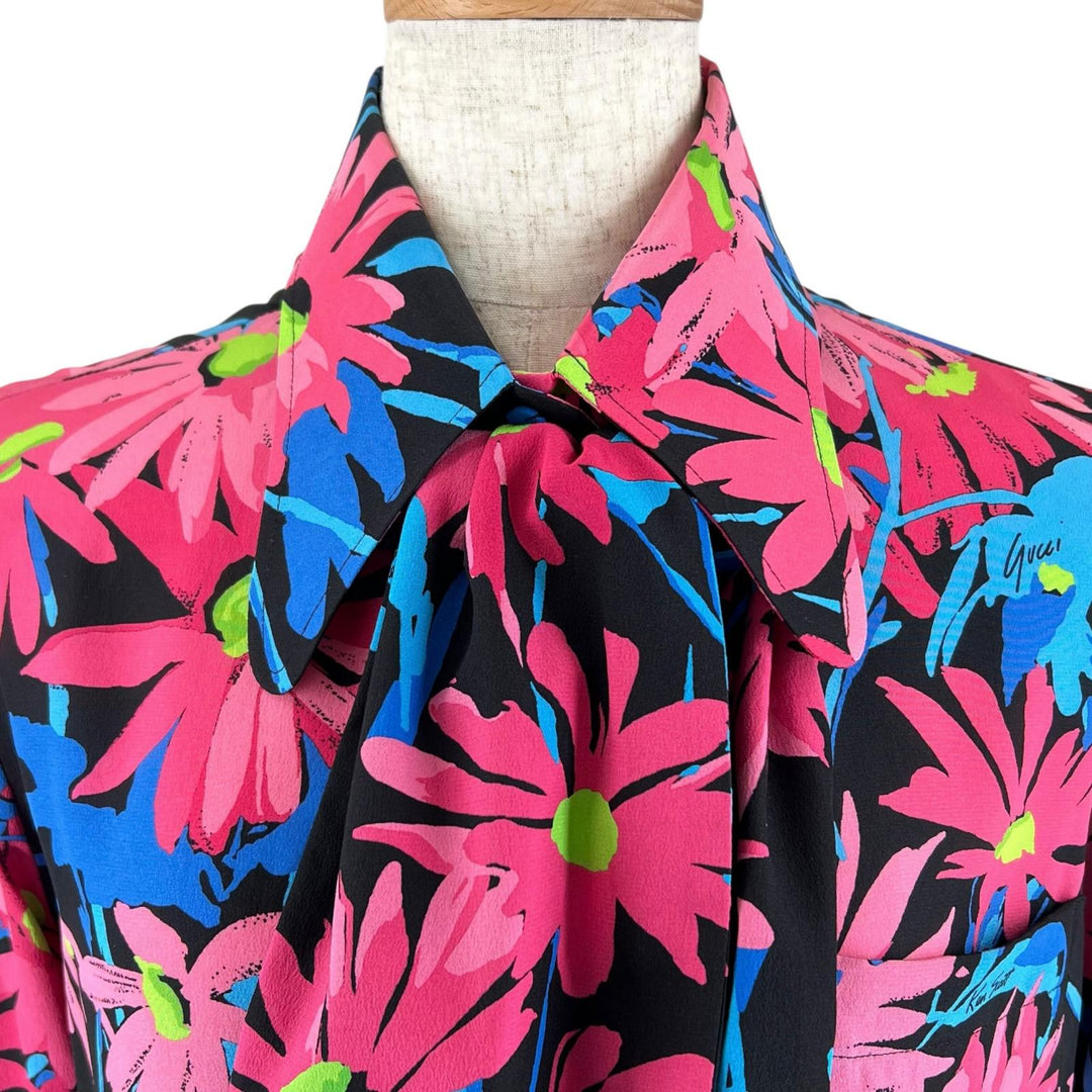 美品▲GUCCI グッチ 21SS 643269 Ken Scott シルク100％ フローラル柄 ボウタイ ブラウス マルチカラー 36 イタリア製 正規品 レディース