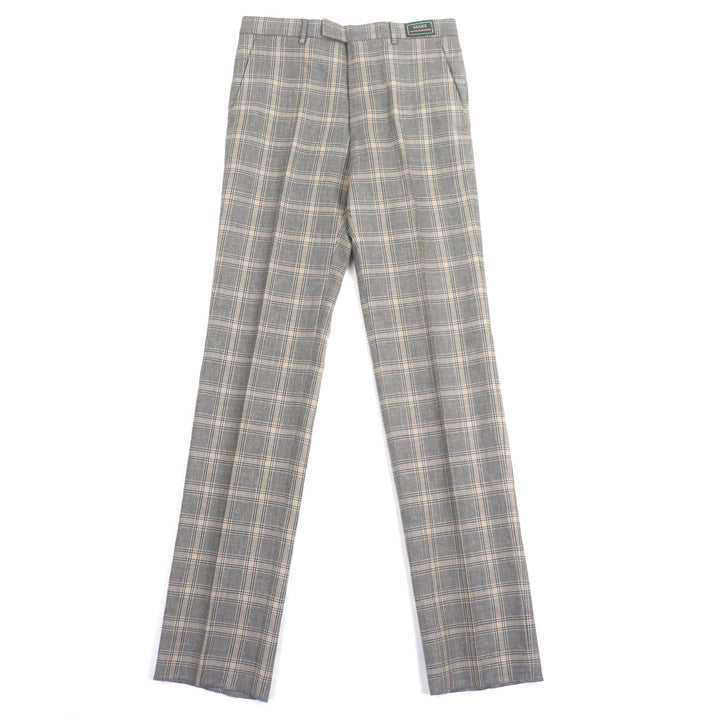 未使用品▼GUCCI グッチ 707294 リネン ウール チェック柄 パンツ スラックス グレー ベージュ 44 イタリア製 正規品 メンズ