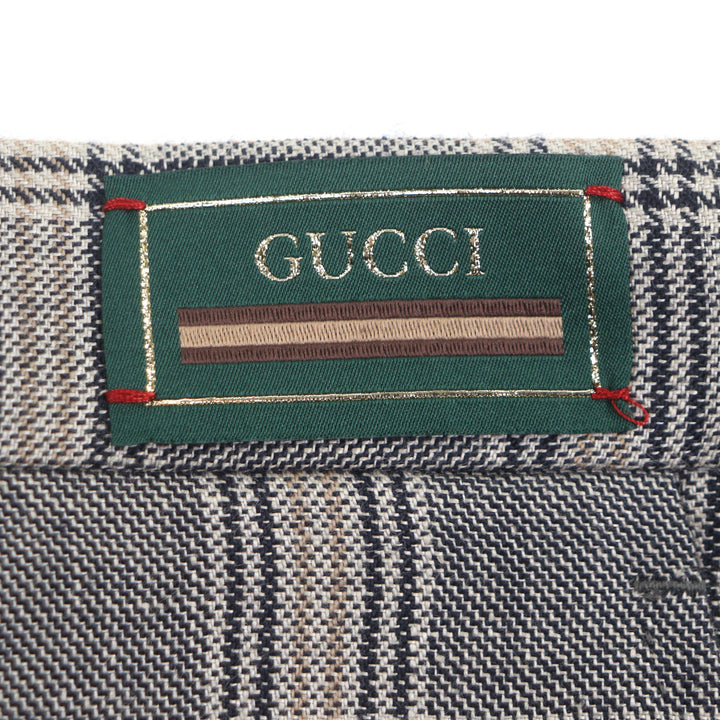未使用品▼GUCCI グッチ 707294 リネン ウール チェック柄 パンツ スラックス グレー ベージュ 44 イタリア製 正規品 メンズ