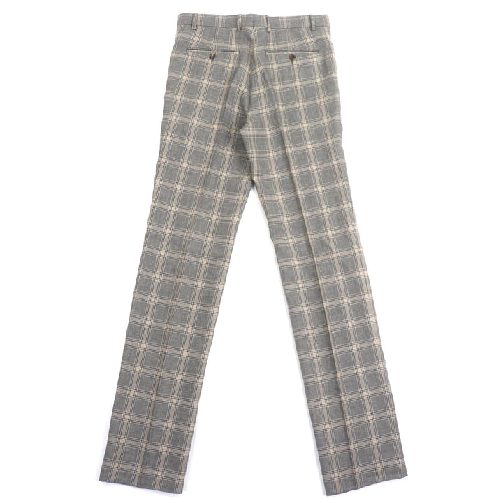 未使用品▼GUCCI グッチ 707294 リネン ウール チェック柄 パンツ スラックス グレー ベージュ 44 イタリア製 正規品 メンズ