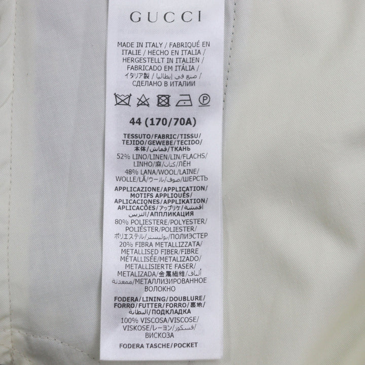 未使用品▼GUCCI グッチ 707294 リネン ウール チェック柄 パンツ スラックス グレー ベージュ 44 イタリア製 正規品 メンズ