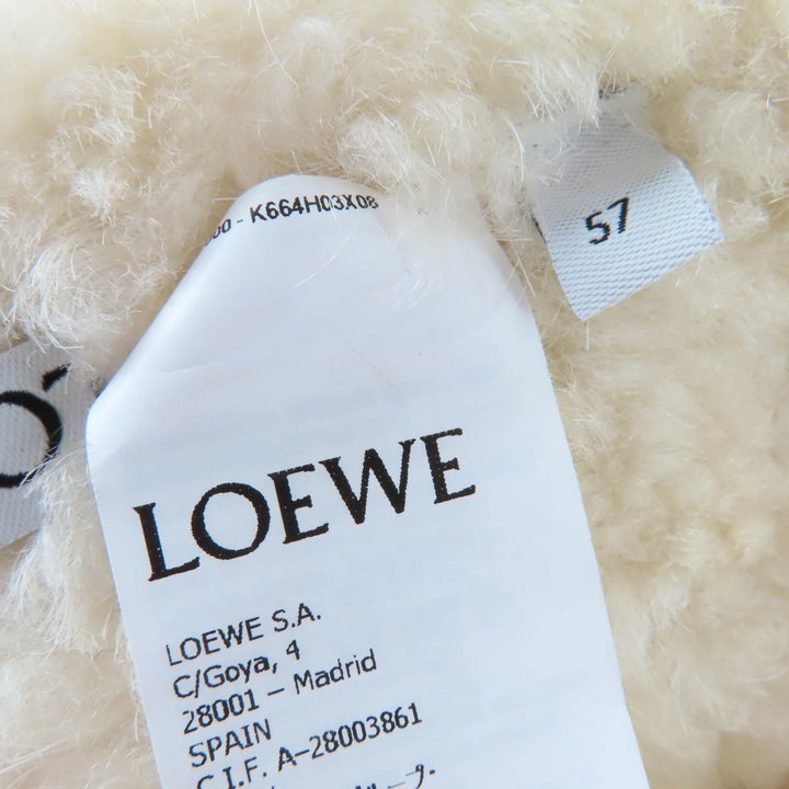 美品☆LOEWE ロエベ ロゴレザー使い ムートン バケットハット 帽子 ハット ブラウン 57 イタリア製 正規品 レディース