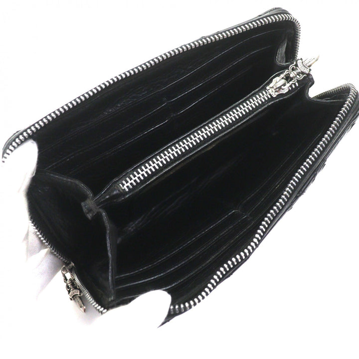 良品▼CHROME HEARTS クロムハーツ REC F ZIP QUILTED ラムレザー 925 セメタリークロス キルティング ラウンドジップ ウォレット 長財布