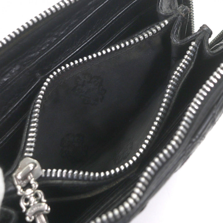 良品▼CHROME HEARTS クロムハーツ REC F ZIP QUILTED ラムレザー 925 セメタリークロス キルティング ラウンドジップ ウォレット 長財布