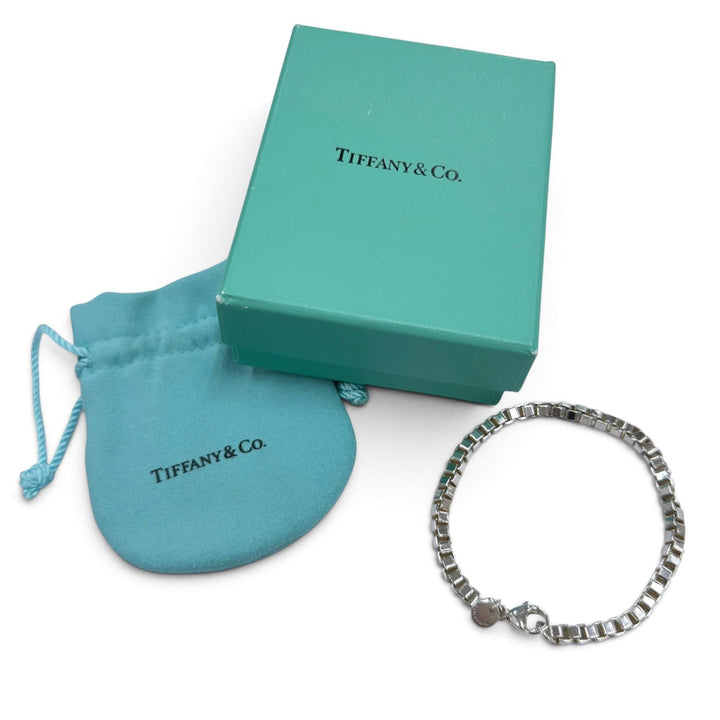 美品●TIFFANY&amp;Co. ティファニー ベネチアン 925 チェーン ブレスレット シルバー 重量16.5g メンズ 箱・保存袋付き
