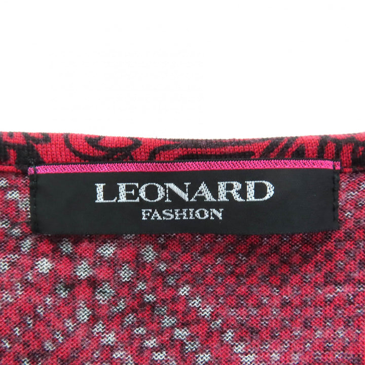 美品◇LEONARD FASHION レオナール ファッション ウール シルク ロゴボタン付き 総柄 ロングカーディガン 40 日本製 正規品 レディース