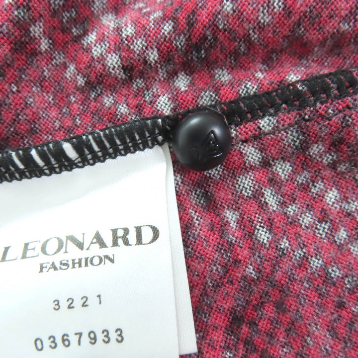 美品◇LEONARD FASHION レオナール ファッション ウール シルク ロゴボタン付き 総柄 ロングカーディガン 40 日本製 正規品 レディース