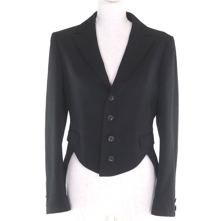 美品◇Ys Yohji Yamamoto ヨウジヤマモト 変形 ピークドラペル ウール100％ シングルジャケット テールジャケット ブラック 日本製 正規品