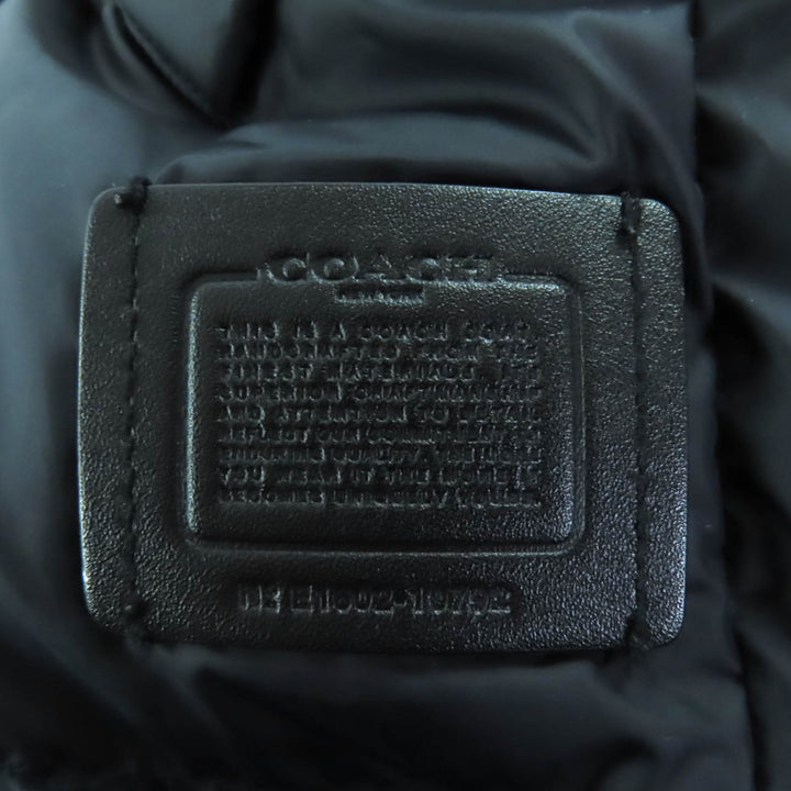 美品◇COACH コーチ ムートンファー・フード付き ロゴボタン 袖レザーワッペン ロングダウンコート ブラック S 正規品 レディース