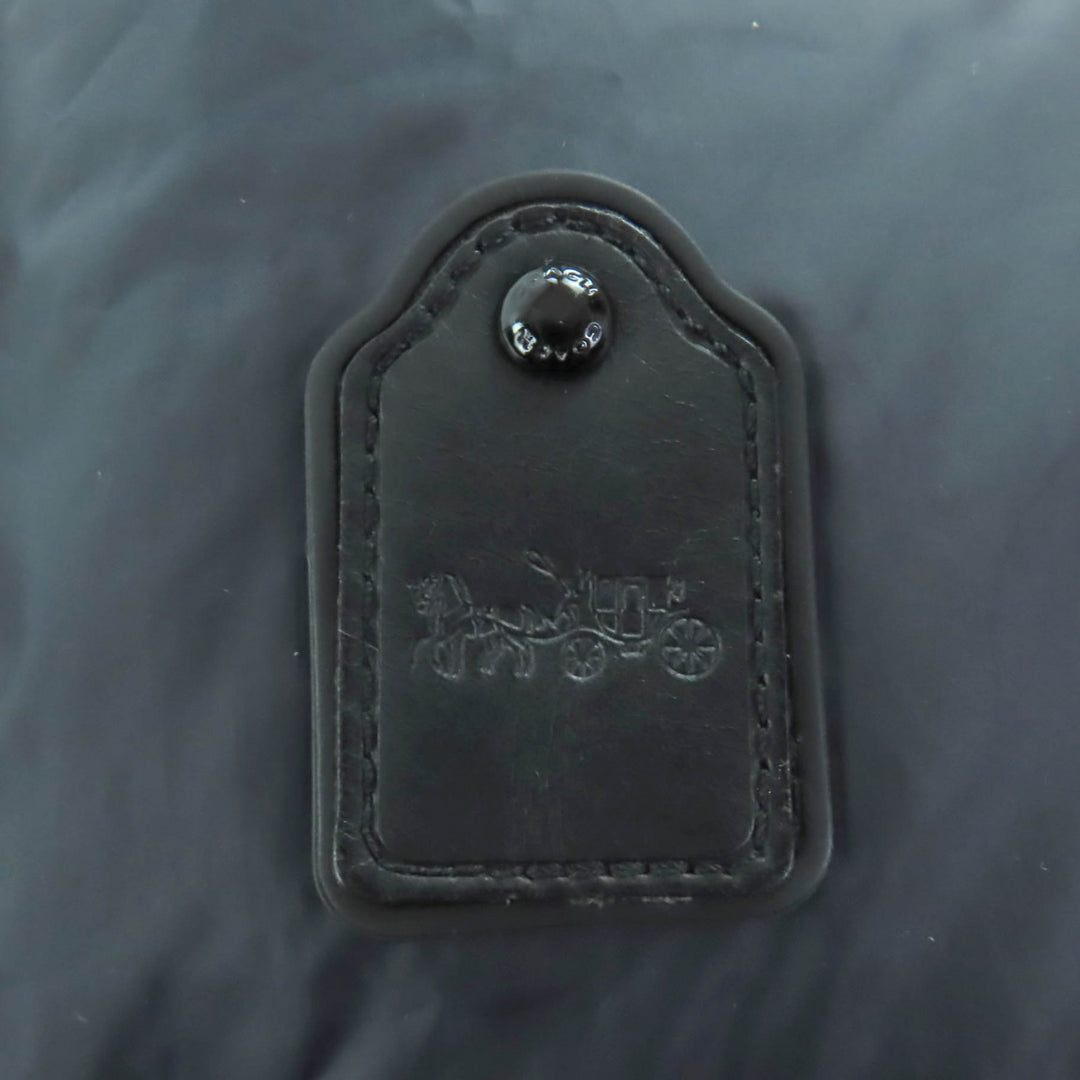美品◇COACH コーチ ムートンファー・フード付き ロゴボタン 袖レザーワッペン ロングダウンコート ブラック S 正規品 レディース