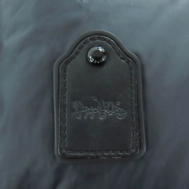 美品◇COACH コーチ ムートンファー・フード付き ロゴボタン 袖レザーワッペン ロングダウンコート ブラック S 正規品 レディース