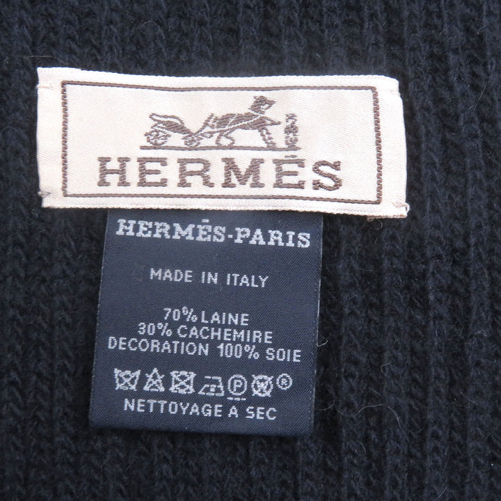 美品□HERMES エルメス ウール カシミヤ Hロゴ City Pocket ニットマフラー ストール ショール ネイビー イタリア製 メンズオススメ◎