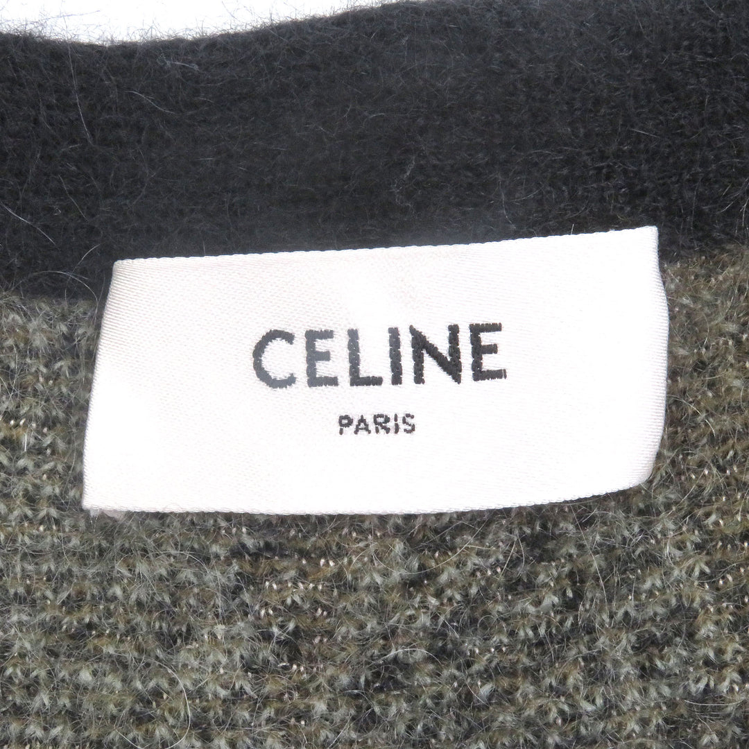 極美品□CELINE セリーヌ 2AA48606S ブラッシュド モヘアエンブロイダリー アーガイル ビジュー カーディガン グリーン XL 伊製 正規品
