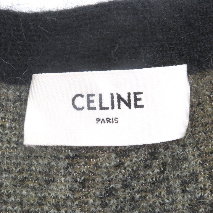極美品□CELINE セリーヌ 2AA48606S ブラッシュド モヘアエンブロイダリー アーガイル ビジュー カーディガン グリーン XL 伊製 正規品
