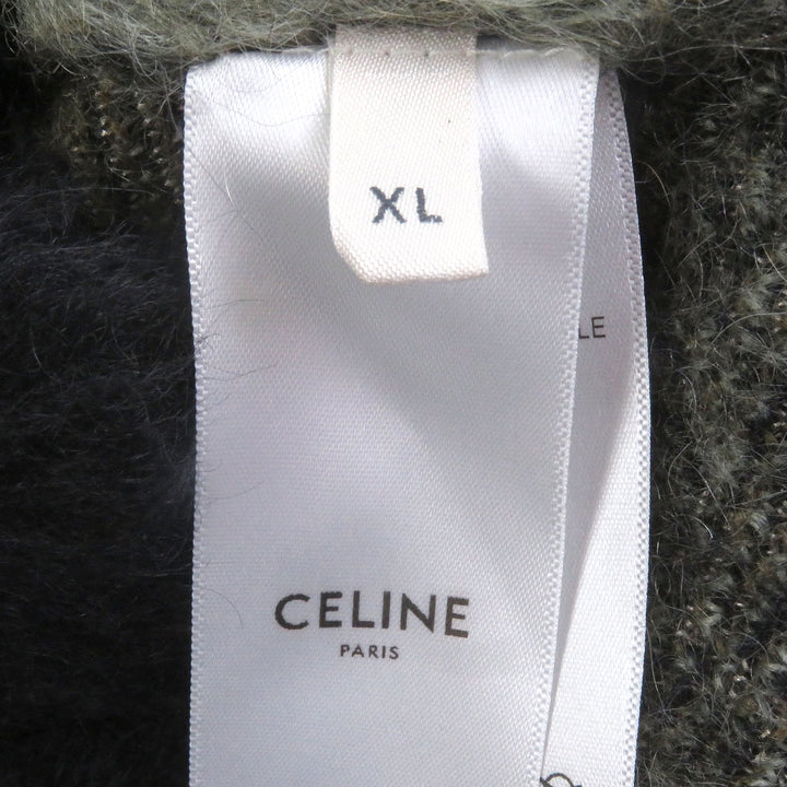 極美品□CELINE セリーヌ 2AA48606S ブラッシュド モヘアエンブロイダリー アーガイル ビジュー カーディガン グリーン XL 伊製 正規品