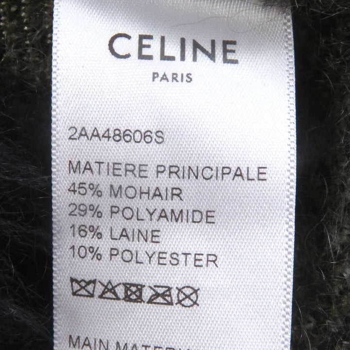 極美品□CELINE セリーヌ 2AA48606S ブラッシュド モヘアエンブロイダリー アーガイル ビジュー カーディガン グリーン XL 伊製 正規品